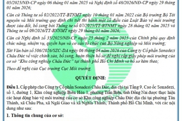 Công khai Giấy phép môi trường KCN Châu Đức